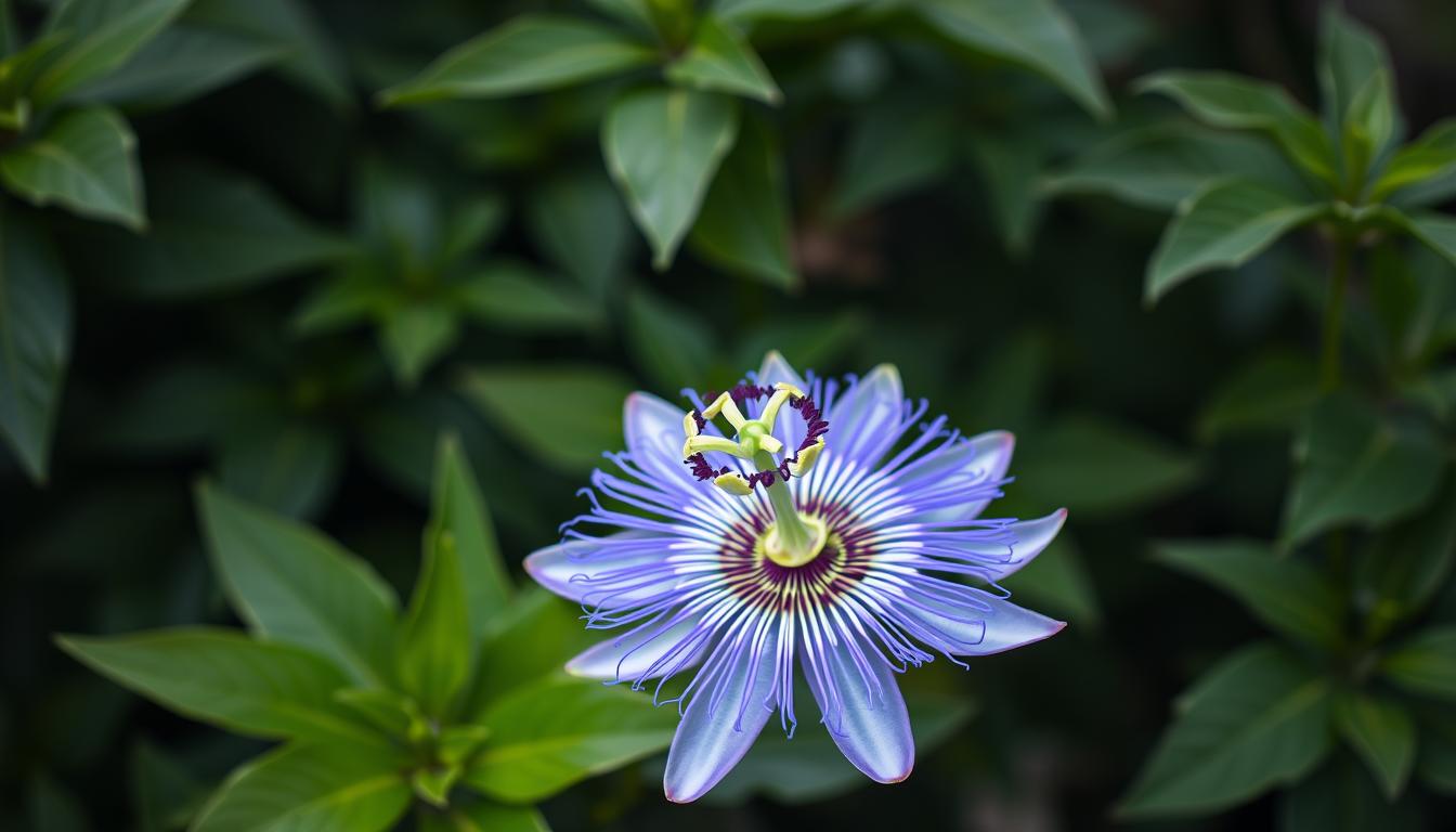 Stunning blue passion flower (Passiflora caerulea) in full bloom