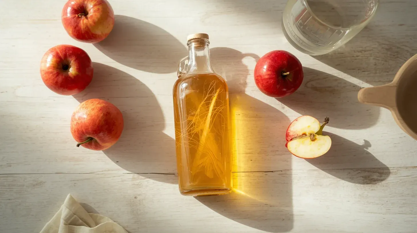 Apple seed vinegar for hair care with the mother and fresh apples for natural wellness
