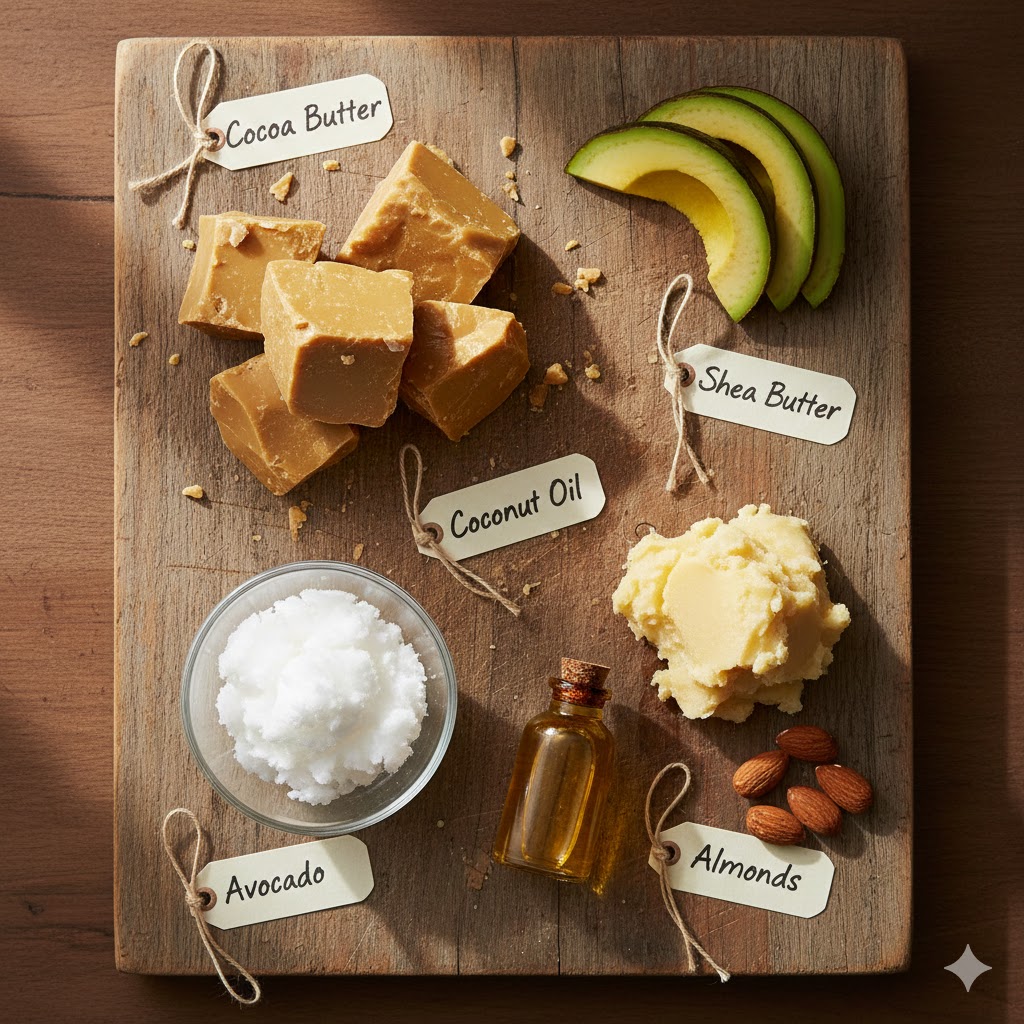 Body butter ingredients - raw shea butter cocoa butter mango butter natural oils for homemade moisturizer