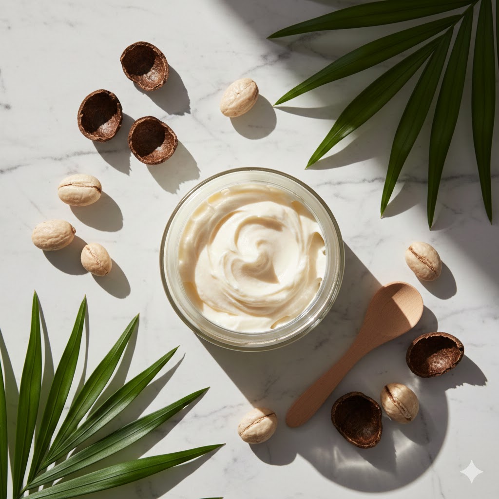 Natural shea butter body cream ingredients - organic plant-based moisturizer for dry skin care