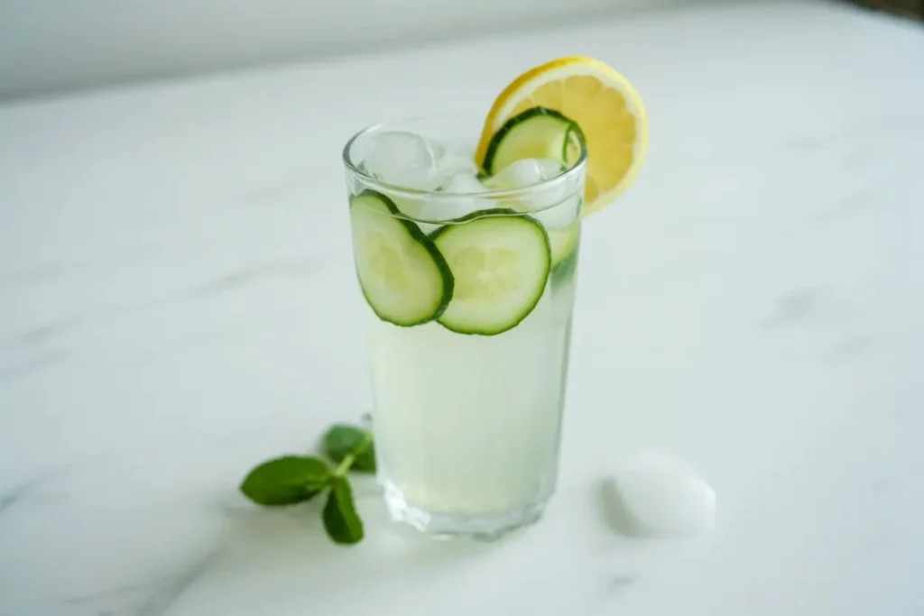 Beet, apple, and lemon detox juice—deep ruby-red juice in a clear glass with raw beetroot half and lemon slice on marble